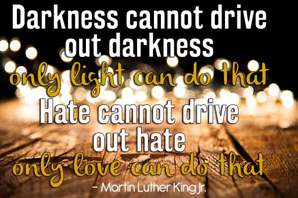 Darkness cannot drive out darkness; only light can do that. Hate cannot drive out hate; only love can do that