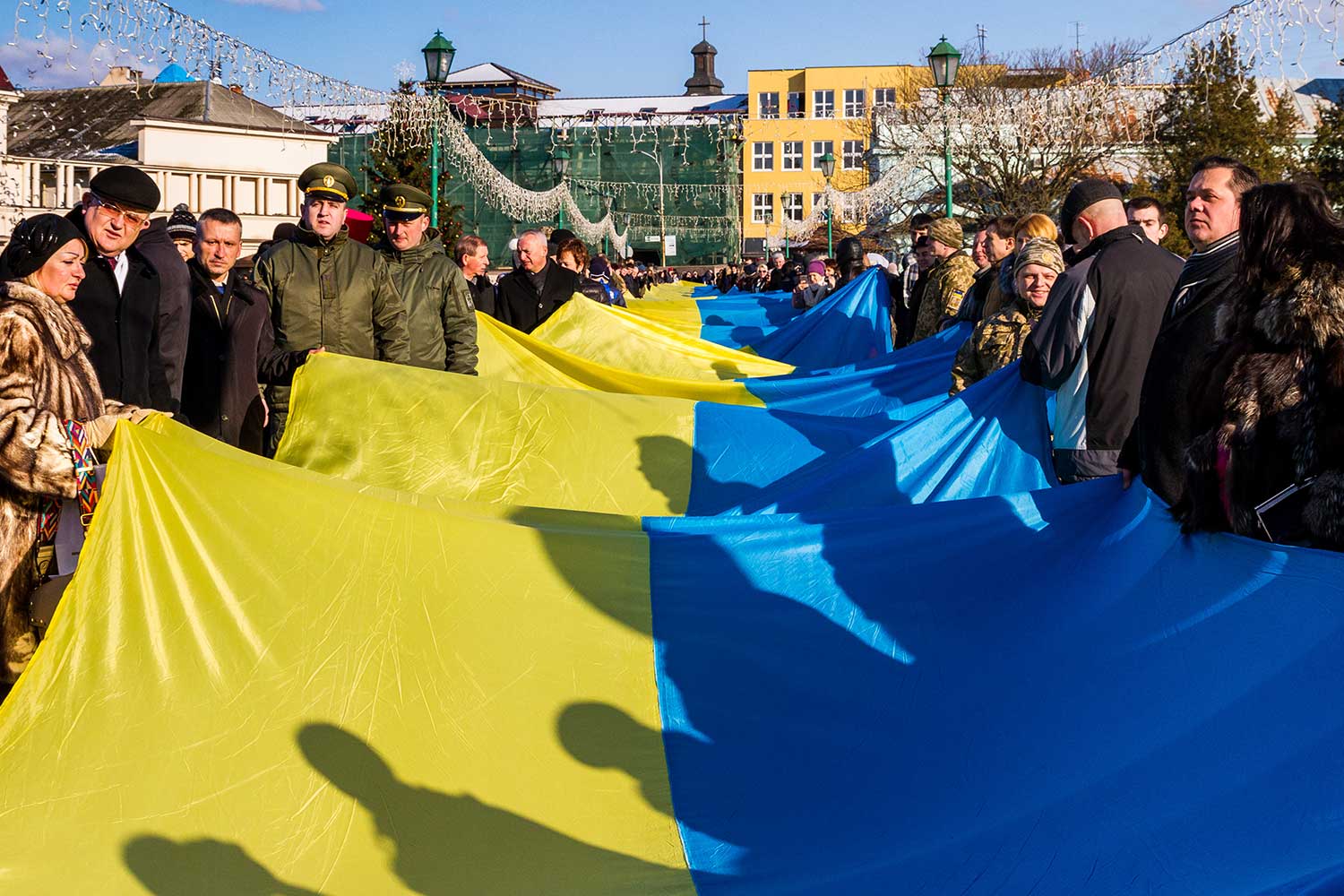 Ukraine Unity Day Large Flag unfolding